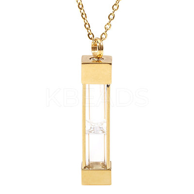 1Pc Glass Hourglass Rectangle Pet Memorial Keepsake Urn Ashes Pendant Necklaces NJEW-CA0001-27G-1