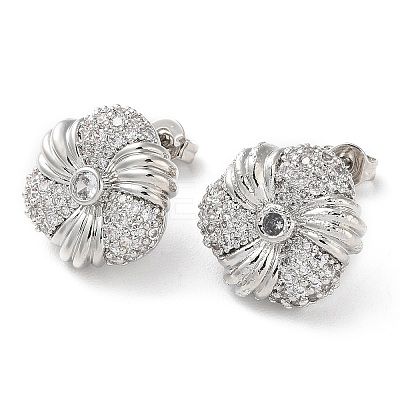 Flower Rack Plating Brass Micro Pave Clear Cubic Zirconia Stud Earrings for Women EJEW-A045-09P-1
