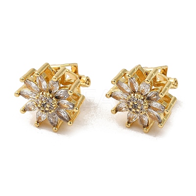 Rack Plating Real 18K Gold Plated Brass Sunflower Shape Clip-on Earrings EJEW-B034-05G-1
