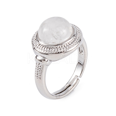 Natural Quartz Crystal Round Adjustable Rings RJEW-K271-04P-07-1