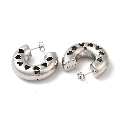 Tarnish Resistant 304 Stainless Steel Round with Heart Stud Earrings EJEW-Z022-24P-1