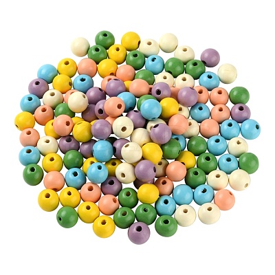 240Pcs 6 Colors Painted Natural Wood Beads WOOD-LS0001-47-1