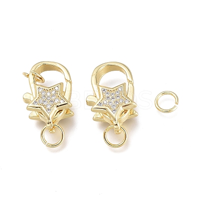 Brass Micro Pave Clear Cubic Zirconia Lobster Claw Clasps X-ZIRC-Q024-16G-1