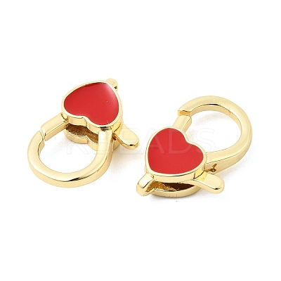 Heart Brass Enamel Lobster Claw Clasps KK-Z147-02G-01A-1