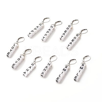 5Pair 5 Style Acrylic Cube Letter Beaded Dangle Leverback Earrings EJEW-JE04836-1