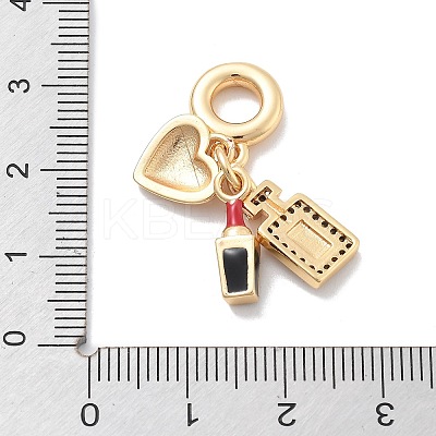 Brass Pink Enamel & Clear Cubic Zirconia Dangle Charms KK-M305-15G-01-1