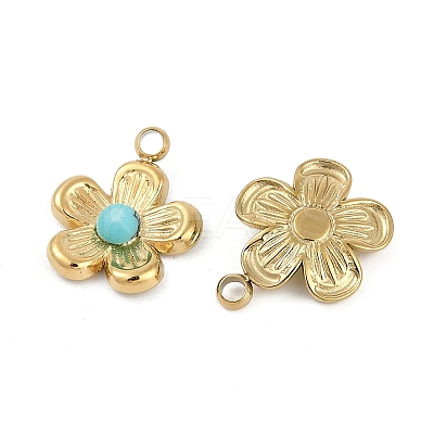 Synthetic Turquoise Flower Charms STAS-I325-143G-01-1