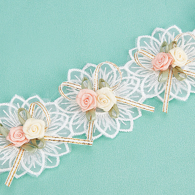 b 2 Yards Embroidery Polyester Flower Lace Trim Ribbon OCOR-GF0001-96-1