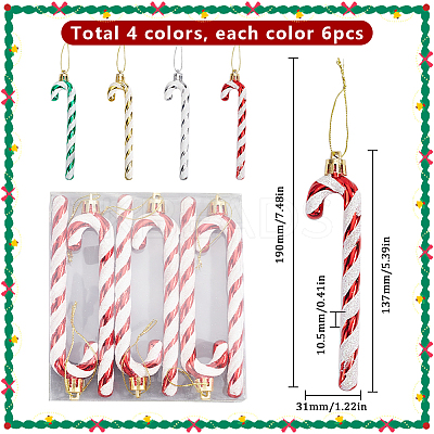 4 Sets 4 Colors Plastic Candy Cane Pendant Decorations FIND-SC0013-42B-1