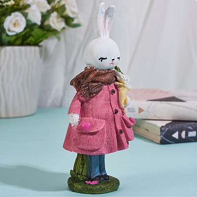 Resin Standing Rabbit Statue Bunny Sculpture Tabletop Rabbit Figurine for Lawn Garden Table Home Decoration ( Pink ) JX083A-1