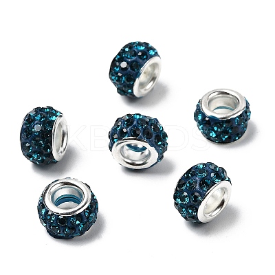 Polymer Clay Rhinestone European Large Hole Beads with Silver Color Plated Brass Cores FPDL-R002-04-1