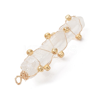 Copper Wired Electroplated Natural Quartz Crystal Pendants PALLOY-JF02626-01-1