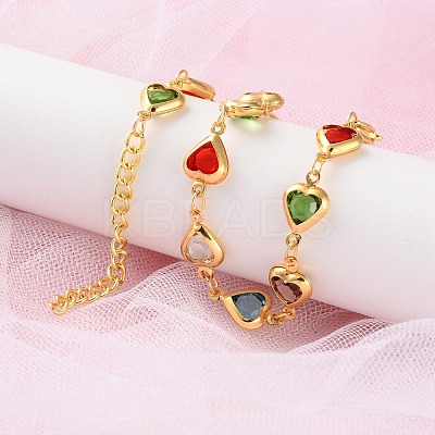 Heart Brass Link Bracelets for Woman BJEW-S157-04G-1