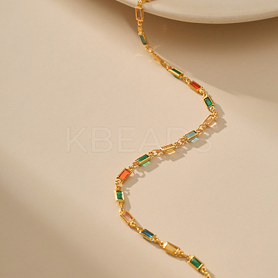 Special-interest Brass Pave Cubic Zirconia Rectangle Link Chain Necklaces for Women FS-WG3A151-01-1