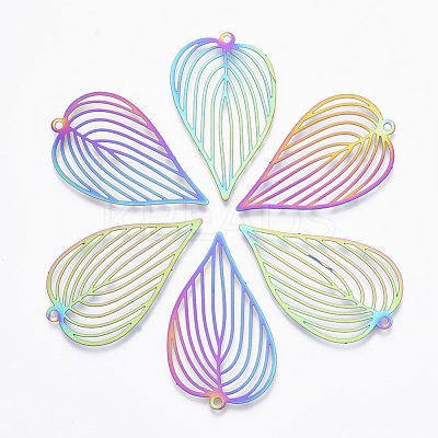 Ion Plating(IP) 201 Stainless Steel Filigree Pendants X-STAS-T057-08-1