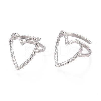 Non-Tarnish 304 Stainless Steel Heart Cuff Ring RJEW-N038-123P-1