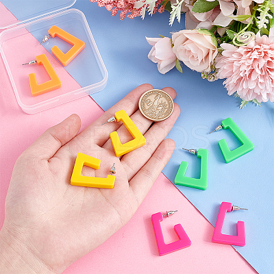 4 Pairs 4 Colors Acrylic Trapezoid Stud Earrings with 304 Stainless Steel Pins EJEW-PH0001-14-1