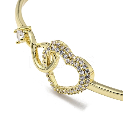 Infinity Heart Brass with Clear Cubic Zirconia Cuff Bangle with Safety Chains LS-BJEW-L683-02G-1