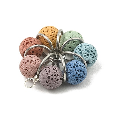 Natural Lava Rock Dyed Beaded Pendants PALLOY-TA00088-02-1