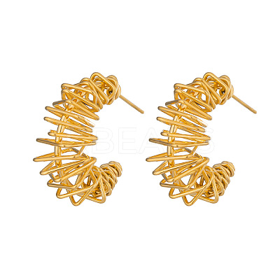Wire Wrapped Hollow C-Shaped 304 Stainless Steel Stud Earrings VV9259-1