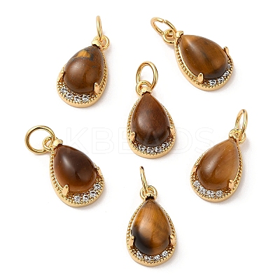 Natural Tiger Eye Teardrop Charms G-A034-01G-03-1