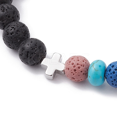 Natural Lava Rock & Synthetic Turquoise Beaded Stretch Bracelets BJEW-JB09985-01-1