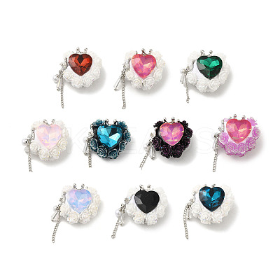 Heart with Crown Polymer Clay Rhinestone Tassel Dangle Beads CLAY-E004-01-1