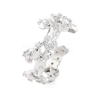 Brass Micro Pave Clear Cubic Zirconia Cuff Rings for Women RJEW-G345-02P-1