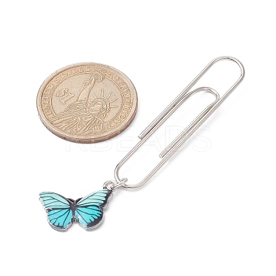 7Pcs 7 Colors Butterfly Alloy Enamel Pendant Bookmarks AJEW-JK00267-1