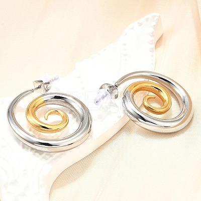 304 Stainless Steel Two-tone Stud Earrings for Women EJEW-R023-01GP-08-1