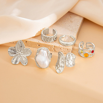 Alloy Glass and Imitation Pearl Ring Set for Women FS-WG240C6-02-1