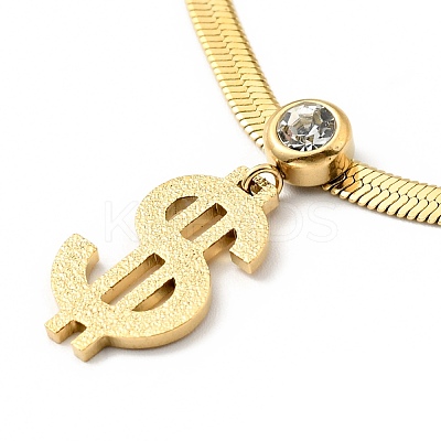 Crystal Rhinestone Dollar Sign Pendant Necklace with Herringbone Chains NJEW-I116-03G-1