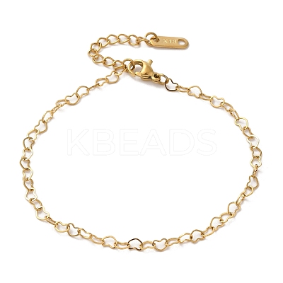 Ion Plating(IP) 304 Stainless Steel Heart Link Chain Bracelets BJEW-L673-026G-1