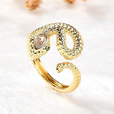 Brass Micro Pave Cubic Zirconia Cuff Rings for Women RJEW-D301-31G-1