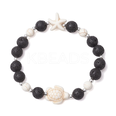 Synthetic Turquoise and Natural Lava Rock Beads Stretch Bracelets for Men Women BJEW-JB11824-02-1