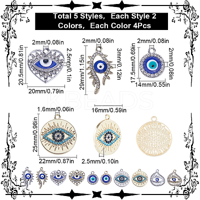 40Pcs 10 Styles Alloy Crystal Rhinestone Pendants FIND-SC0006-73-1