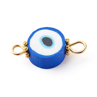 Flat Round with Evil Eye Polymer Clay Links Connectors PALLOY-JF00719-1