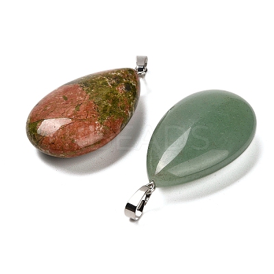 Natural Red Jasper & Black Onyx(Dyed & Heated) & Rose Quartz & Quartz Crystal & Green Aventurine & Unakite & Sodalite Teardrop Pendants G-Z088-05P-1