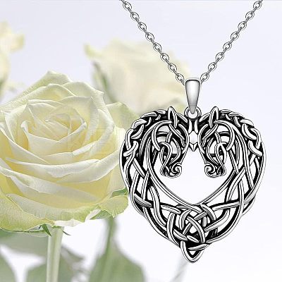 Alloy Viking Knot Heart Horse Pendant Necklaces FS-WG2DD1C-01-1