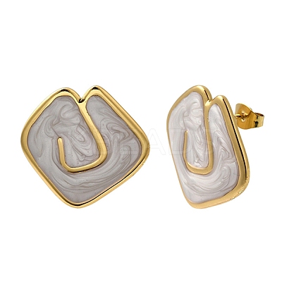 Rhombus 201 Stainless Steel Enamel Stud Earrings EJEW-Z151-12G-01-1