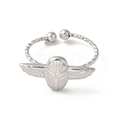 Non-Tarnish 304 Stainless Steel Owl Open Cuff Rings for Women RJEW-H136-01P-1