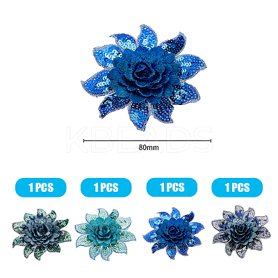 4Pcs 4 Colors 3D Flower Pattern Polyester Fabrics Computerized Embroidery Cloth Sew on Appliques PATC-NB0001-15A-1