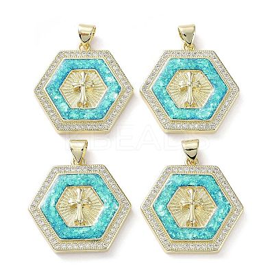 Rack Plating Brass Micro Pave Clear Cubic Zirconia Pendants KK-C041-06B-G-1