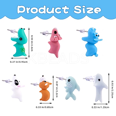 7Pair 7 Style Cute Animal Resin Stud Earrings EJEW-SZ0001-59-1