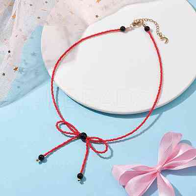 Glass Seed Pendant Necklaces for Women NJEW-MZ00031-1