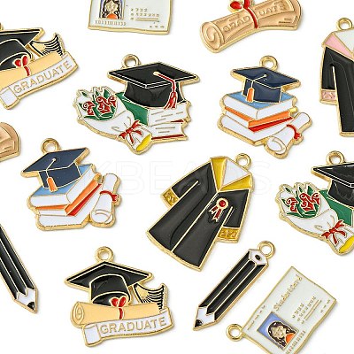 14Pcs 7 Styles Graduation Season Alloy Enamel Pendants ENAM-FS0001-80-1