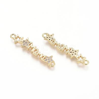 Brass Micro Pave Clear Cubic Zirconia Links Connectors ZIRC-G152-15G-1