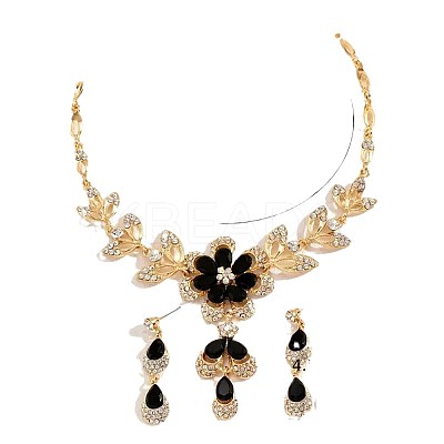 Flower Alloy Rhinestone Pendant Necklaces & Teardrop Stud Dangle Earrings Sets FS-WG19EE6-06-1