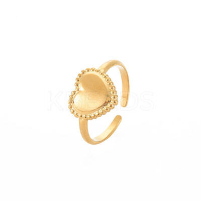 Ion Plating(IP) 304 Stainless Steel Heart Open Cuff Ring for Women RJEW-S405-219G-1
