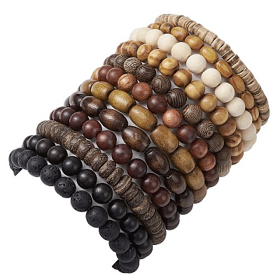 12Pcs 12 Styles Synthetic Lava Rock Stretch Bracelets Sets BJEW-JB10936-1